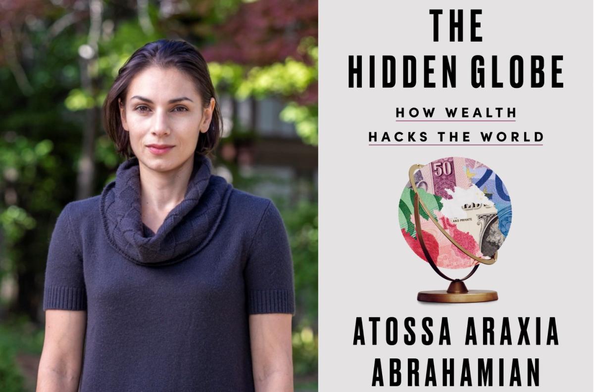 Headshot of Atossa Araxia Abrahamian and Cover of Her Book "The Hidden Globe"